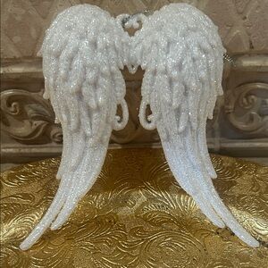 Sparkling White Angel Wing 6” Ornament - Glittered Decorative Wings